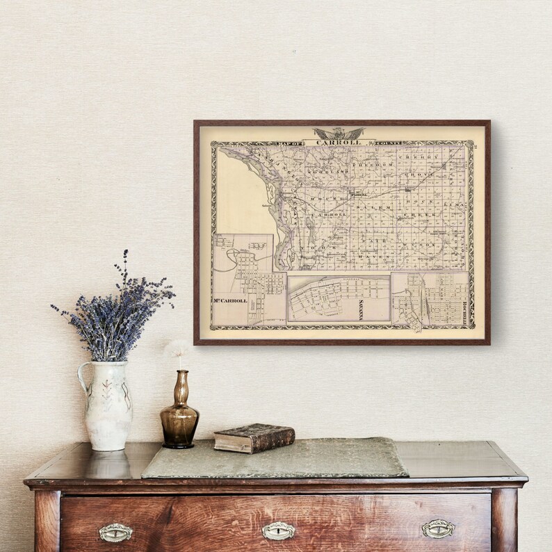 Carroll County IL Map 1876 Old Map of Mount Carroll Illinois Etsy