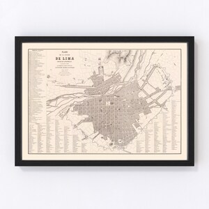 Lima Map 1865, Vintage Lima Map, Old Lima Art, Wall Art Gift for Lima History Lovers Retro Decor