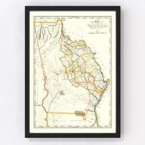 Georgia Map 1814, Vintage Georgia Map, Old Georgia Art, Wall Art Gift for Georgia History Lovers Retro Decor