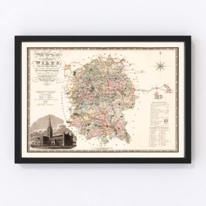 Wilts England Map 1829, Vintage Wilts England Map, Old Wilts England Art, Wall Art Gift for Wilts England History Lovers Retro Decor