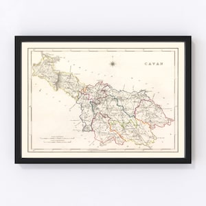 Cavan County Ireland Map 1846 - Old Map of Cavan County Ireland Ireland Art Vintage Print Framed Wall Art Canvas Portrait  History
