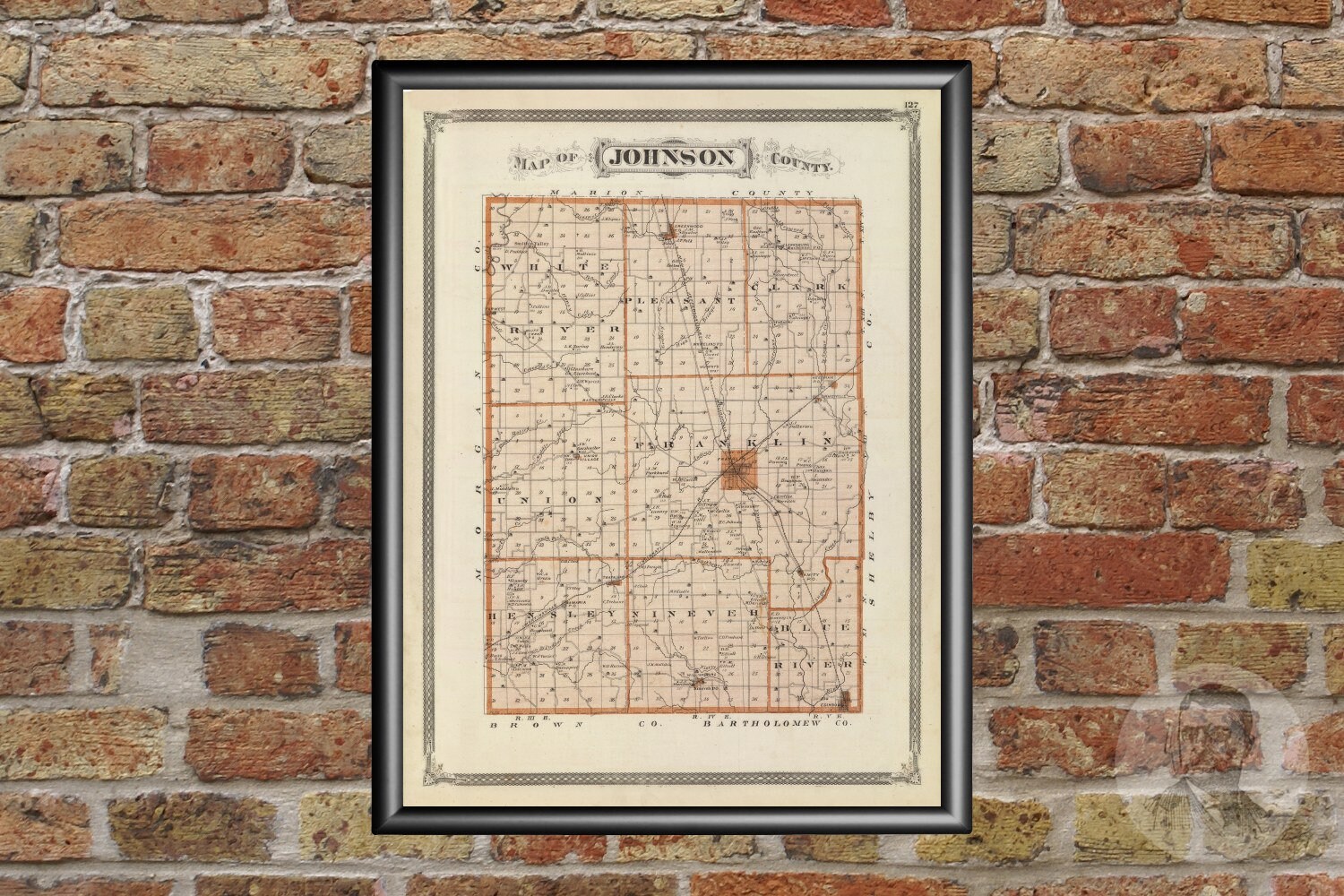 Vintage Johnson County IN Map 1876 Old Indiana Map Etsy