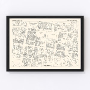 New Brunswick Map 1947, Vintage New Brunswick Map, Old New Brunswick New Jersey Art, Wall Art Gift for New Brunswick History Lovers Retro De
