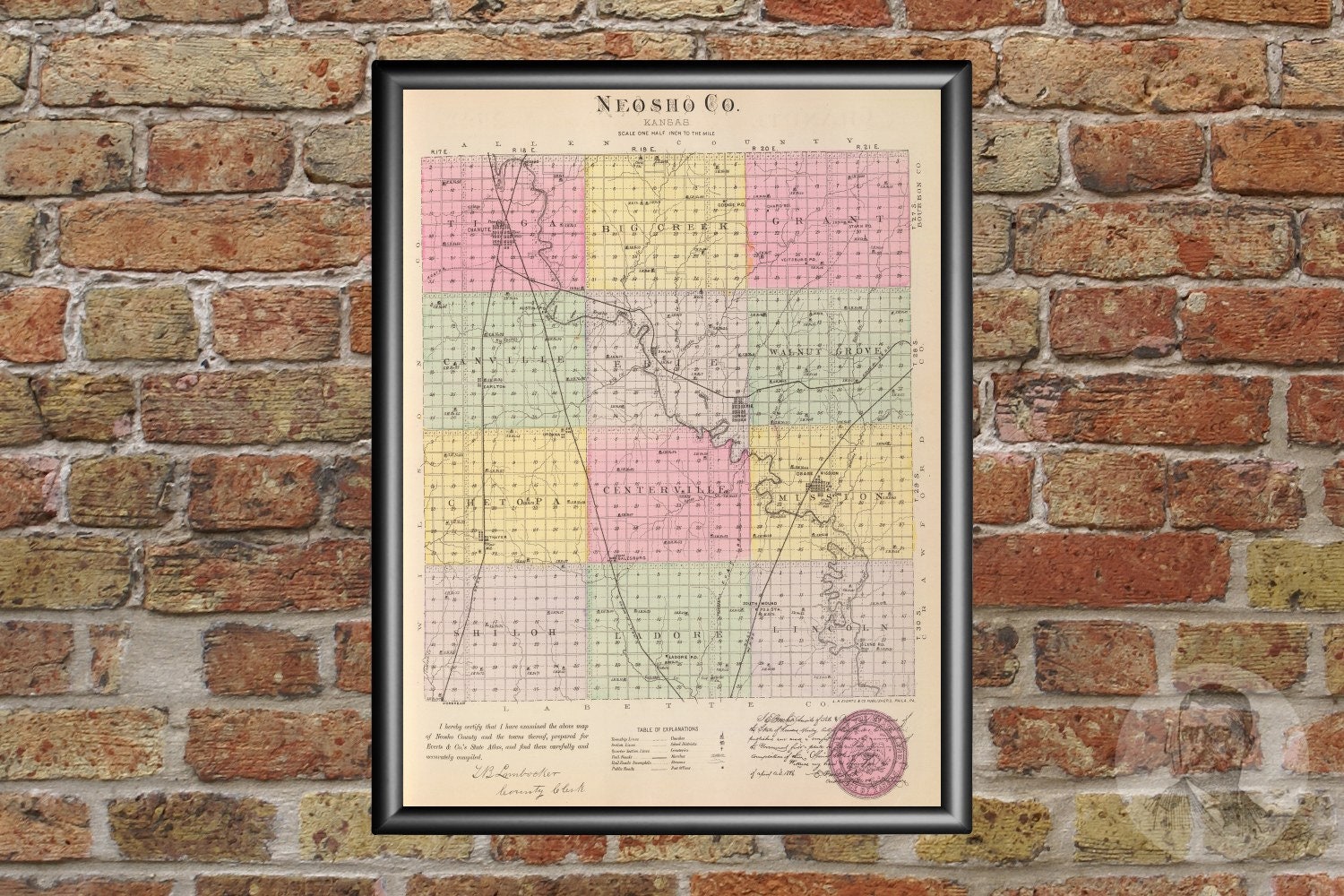 Vintage Neosho County KS Map 1887 Old Kansas Map Historical Etsy