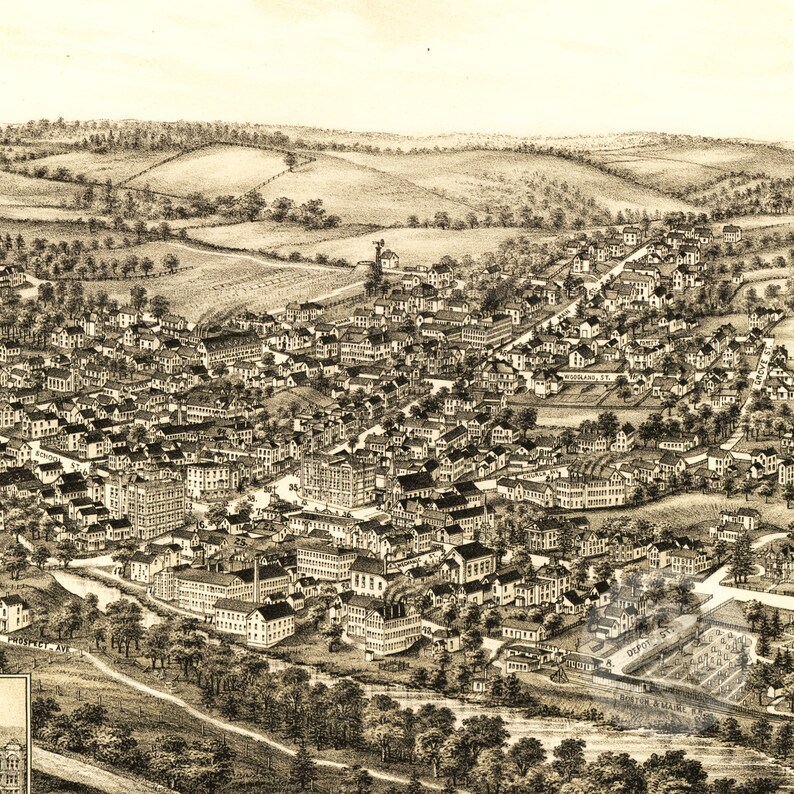 Merrimac massachusetts vintage map from 1889 old city map etsy