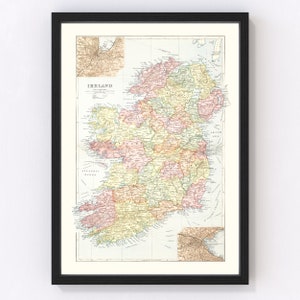 Ireland Map 1891, Vintage Ireland Map, Old Ireland Art, Wall Art Gift for Ireland History Lovers Retro Decor