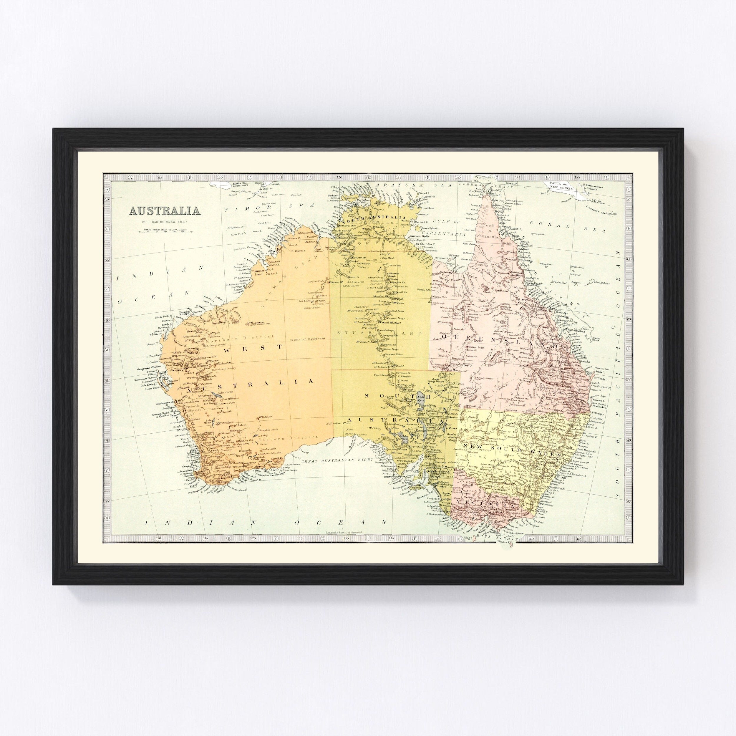 オーストラリア古い地図の絵 Australia Map 1871, Vintage Australia Map, Old Australia Art