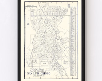 San Luis Obispo Map 1920, Vintage San Luis Obispo Map, Old San Luis Obispo California Art, Wall Art Gift for San Luis Obispo History Lovers