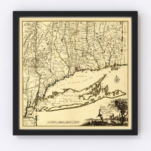 Connecticut Map 1780, Vintage Connecticut Map, Old Connecticut Art, Wall Art Gift for Connecticut History Lovers Retro Decor