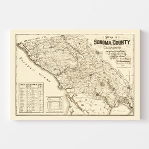 Sonoma County CA Map 1902 - Old Map of California Art Vintage Print Framed Canvas Portrait History Genealogy Farmhouse Décor image 3