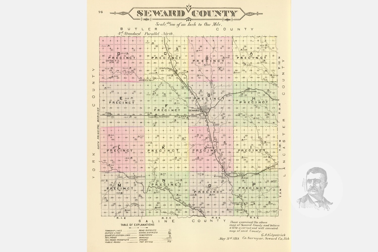 Vintage Seward County NE Map 1885 Old Nebraska Map Etsy