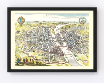 Paris Map 1655, Vintage Paris Map, Old Paris Art, Wall Art Gift for Paris History Lovers Retro Decor