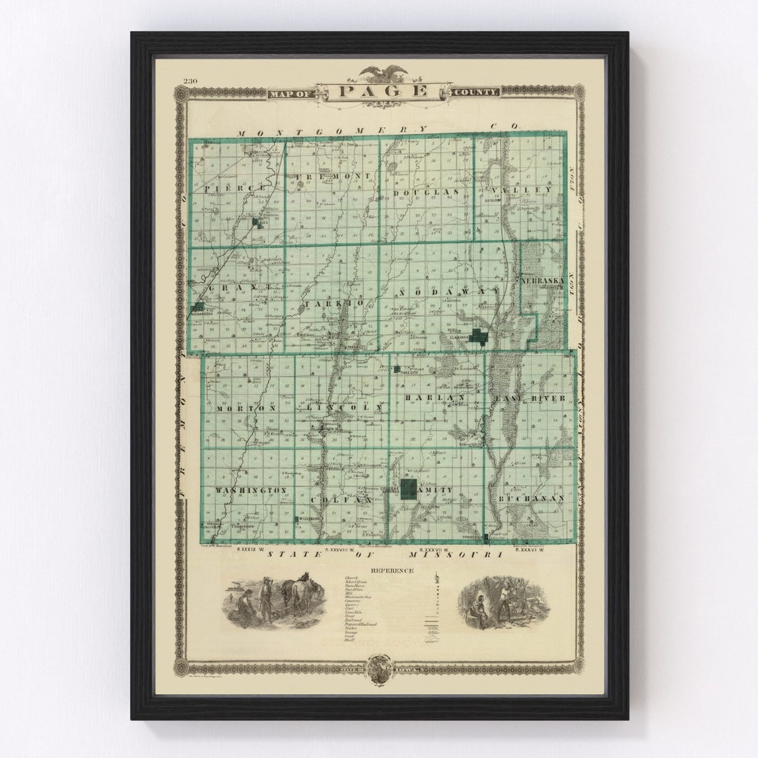 Page County IA Map 1875 Old Map of Clarinda Iowa Art Vintage Etsy España