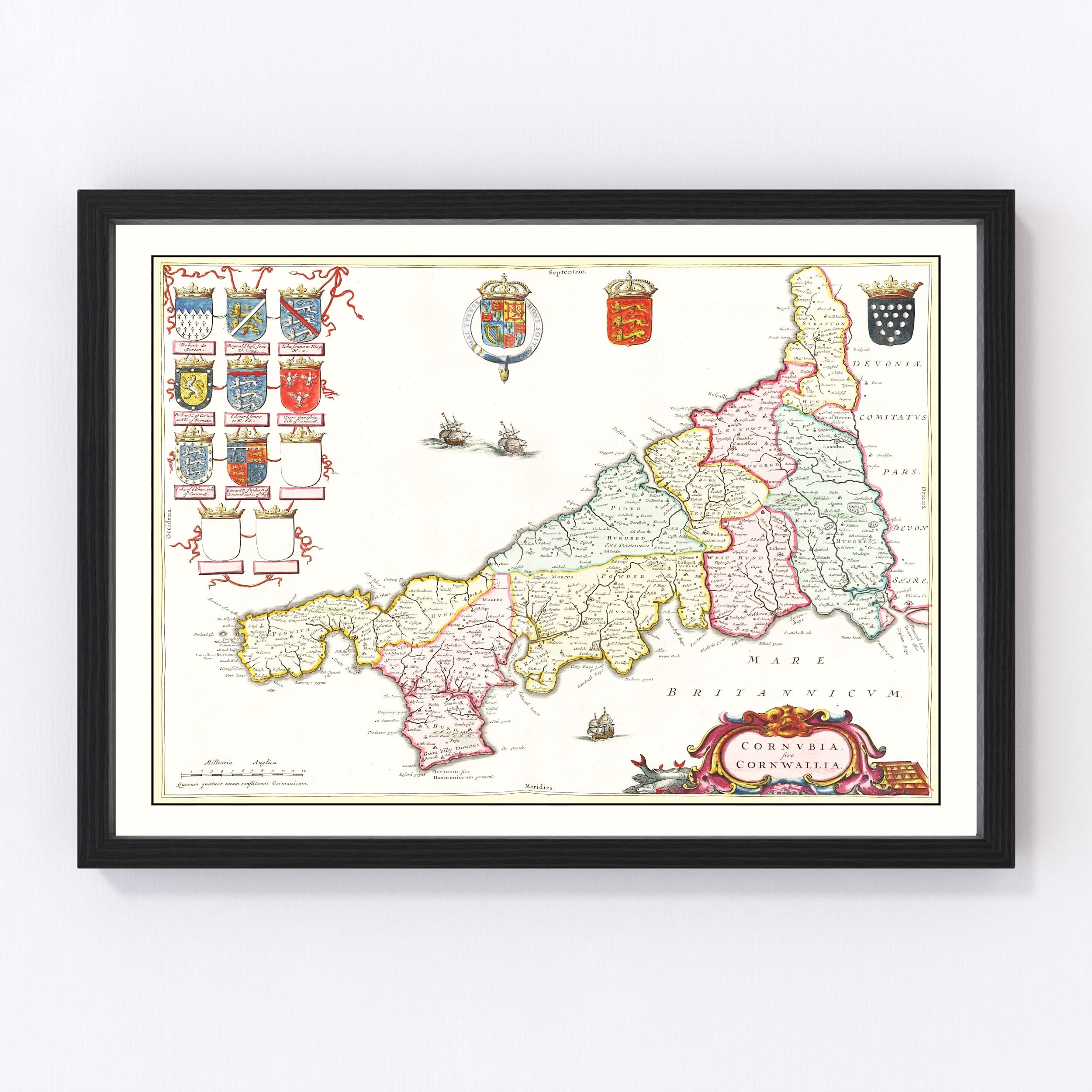 Cornwall Map 1665, Vintage Cornwall Map, Old Cornwall Art, Wall Art Gift for Cornwall History Lovers Retro Decor