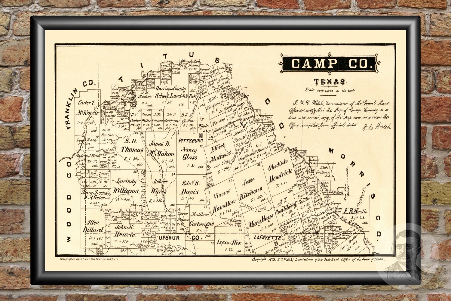 Vintage Camp County Map 1879 Old Map of Camp County Texas Etsy