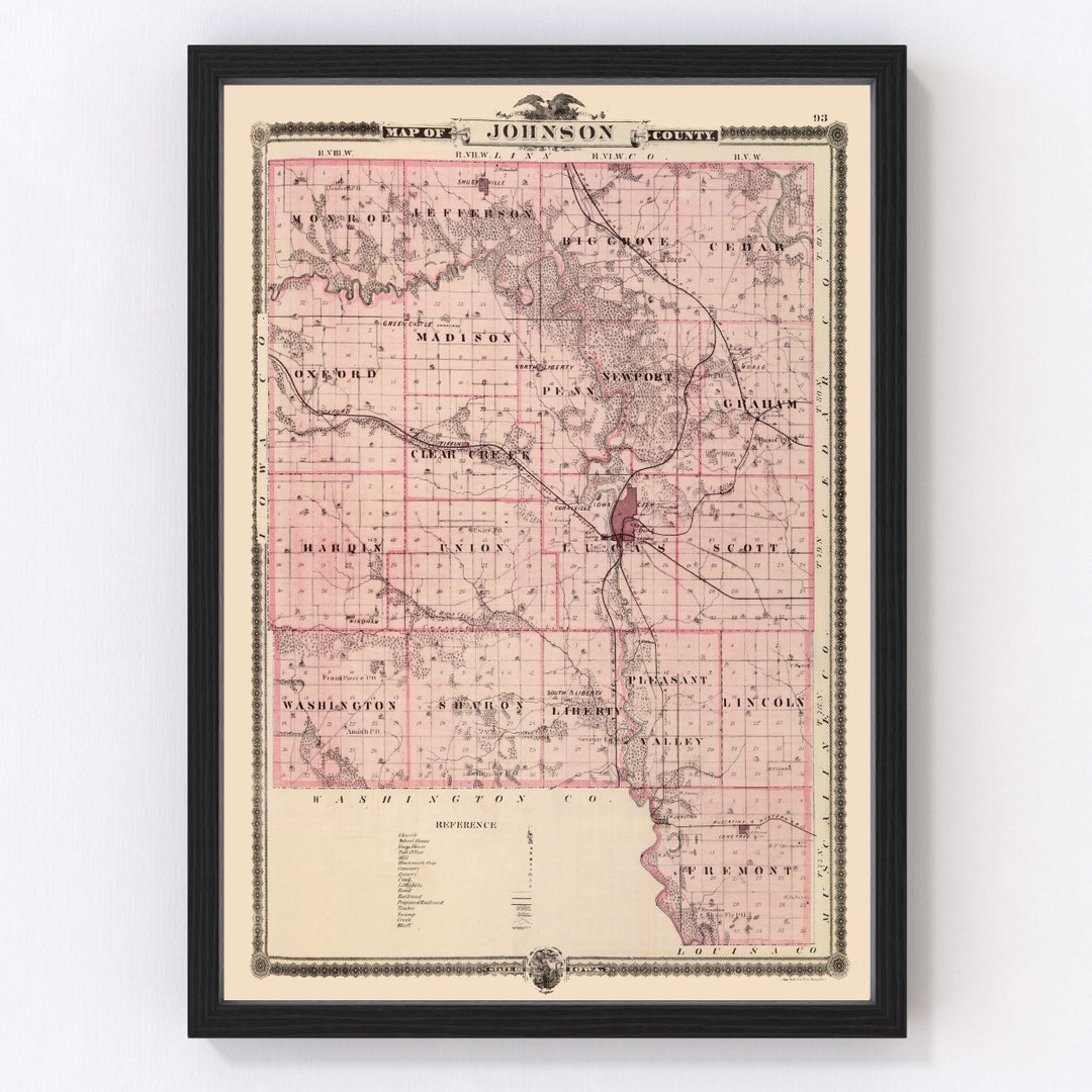 Johnson County Ia Map 1875 Old Map Of Iowa City Iowa Art Vintage Print