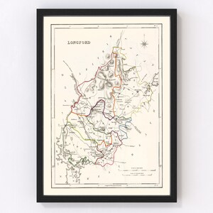 Longford County Ireland Map 1846, Vintage Longford County Ireland Map, Old Longford County Ireland Art, Wall Art Gift for Longford County Ir