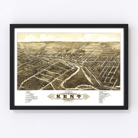 Kent Map 1882 Old Map of Kent Ohio Art Vintage Print Framed Etsy