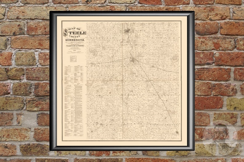 Vintage Steele County Map 1879 Antiguo mapa del condado de | Etsy