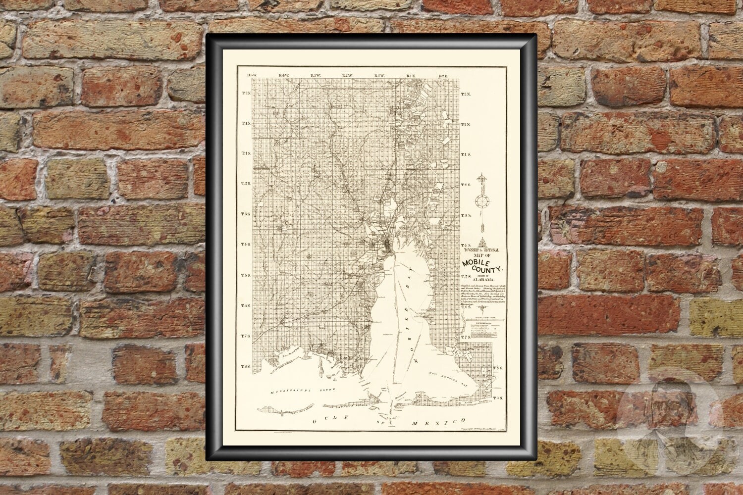 Vintage Mobile County Map 1895 Old Map of Mobile County Etsy