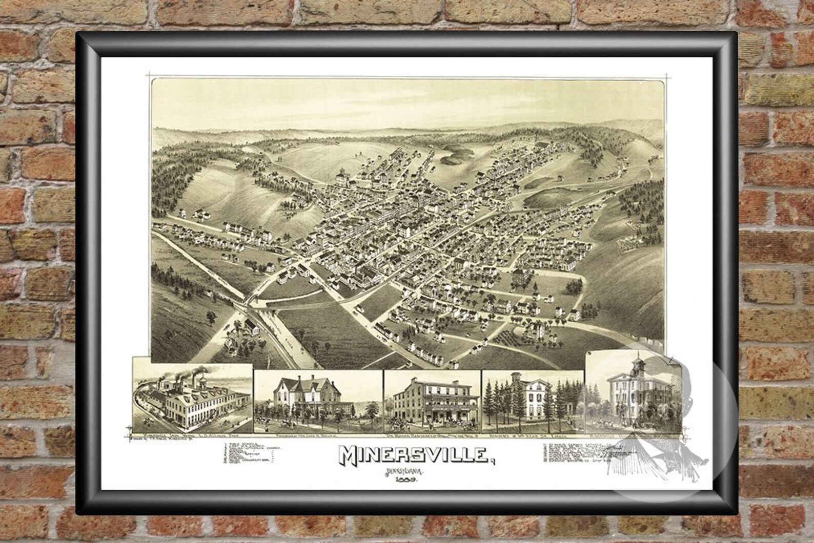 Vintage Minersville Map 1889 Old Map of Minersville Etsy