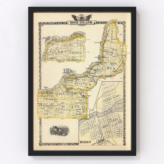 Rock Island County IL Map 1876 Old Map of Rock Island Etsy