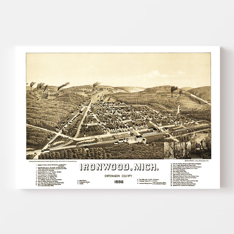 Ironwood Map 1886 Old Map of Ironwood Michigan Art Vintage - Etsy