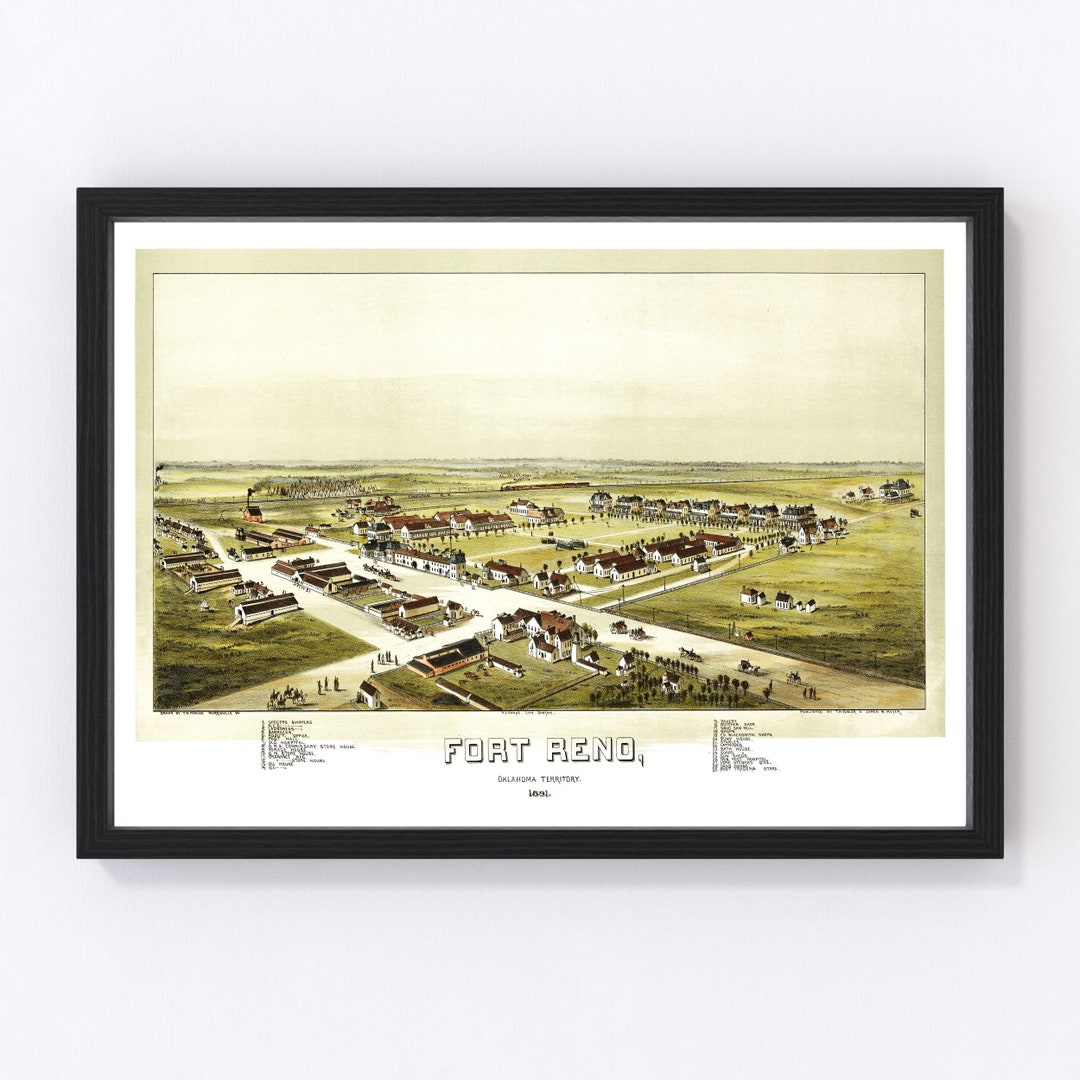 Fort Reno Map 1891, Vintage Fort Reno Map, Old Fort Reno Oklahoma Art ...