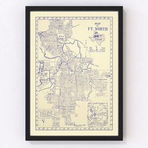 Fort Worth Map 1917, Vintage Fort Worth Map, Old Fort Worth Texas Art, Wall Art Gift for Fort Worth History Lovers Retro Decor
