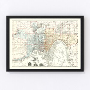 Cincinnati Map 1895, Vintage Cincinnati Map, Old Cincinnati Ohio Art, Wall Art Gift for Cincinnati History Lovers Retro Decor