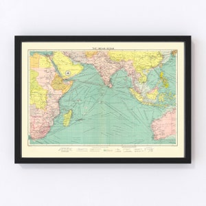 Indian Ocean Map 1922, Vintage Indian Ocean Map, Old Indian Ocean Art, Wall Art Gift for Indian Ocean History Lovers Retro Decor