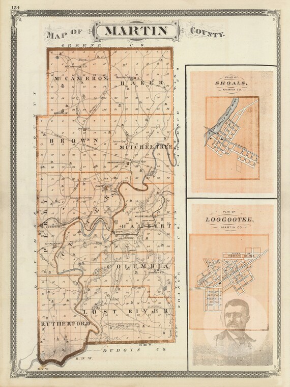 Martin County Indiana Map Martin County Indiana Vintage Map From 1876 Old County Map | Etsy