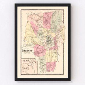 Mill Plain Map 1867, Vintage Mill Plain Map, Old Mill Plain Connecticut Art, Wall Art Gift for Mill Plain History Lovers Retro Decor
