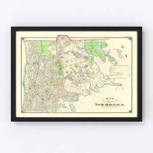 Bronx Map 1900 - Old Map of Bronx New York Art Vintage Print Framed Canvas Portrait History Genealogy Farmhouse Décor