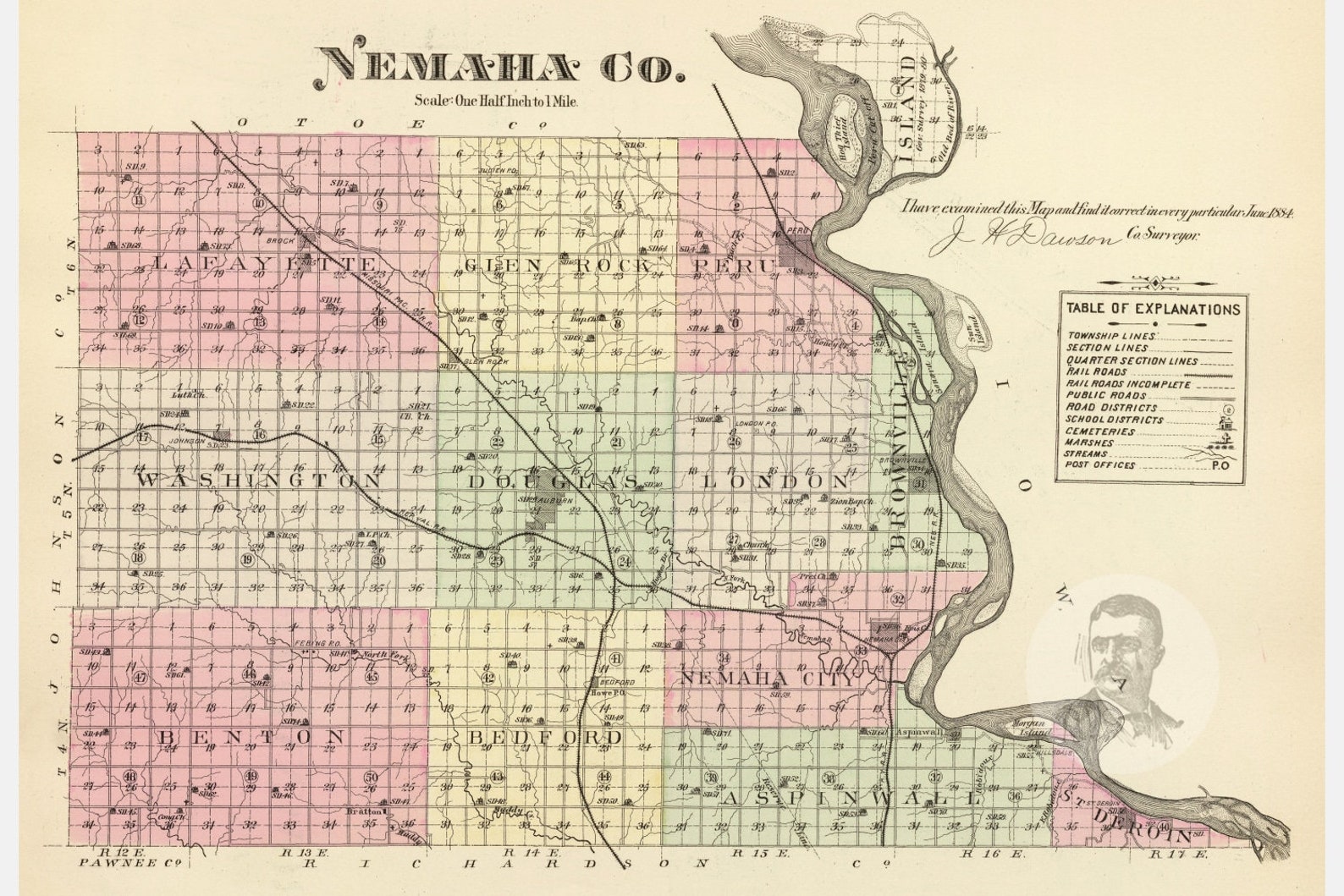 Vintage Nemaha County NE Map 1885 Old Nebraska Map Etsy