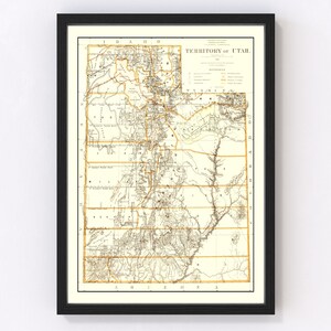 Utah Map 1876, Vintage Utah Map, Old Utah Art, Wall Art Gift for Utah History Lovers Retro Decor