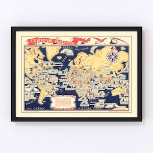 World Map 1942, Vintage World Map, Old World Art, Wall Art Gift for World History Lovers Retro Decor