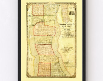 Seneca County Map 1858, Vintage Seneca County Map, Old Seneca County New York Art, Wall Art Gift for Seneca County History Lovers Retro Deco