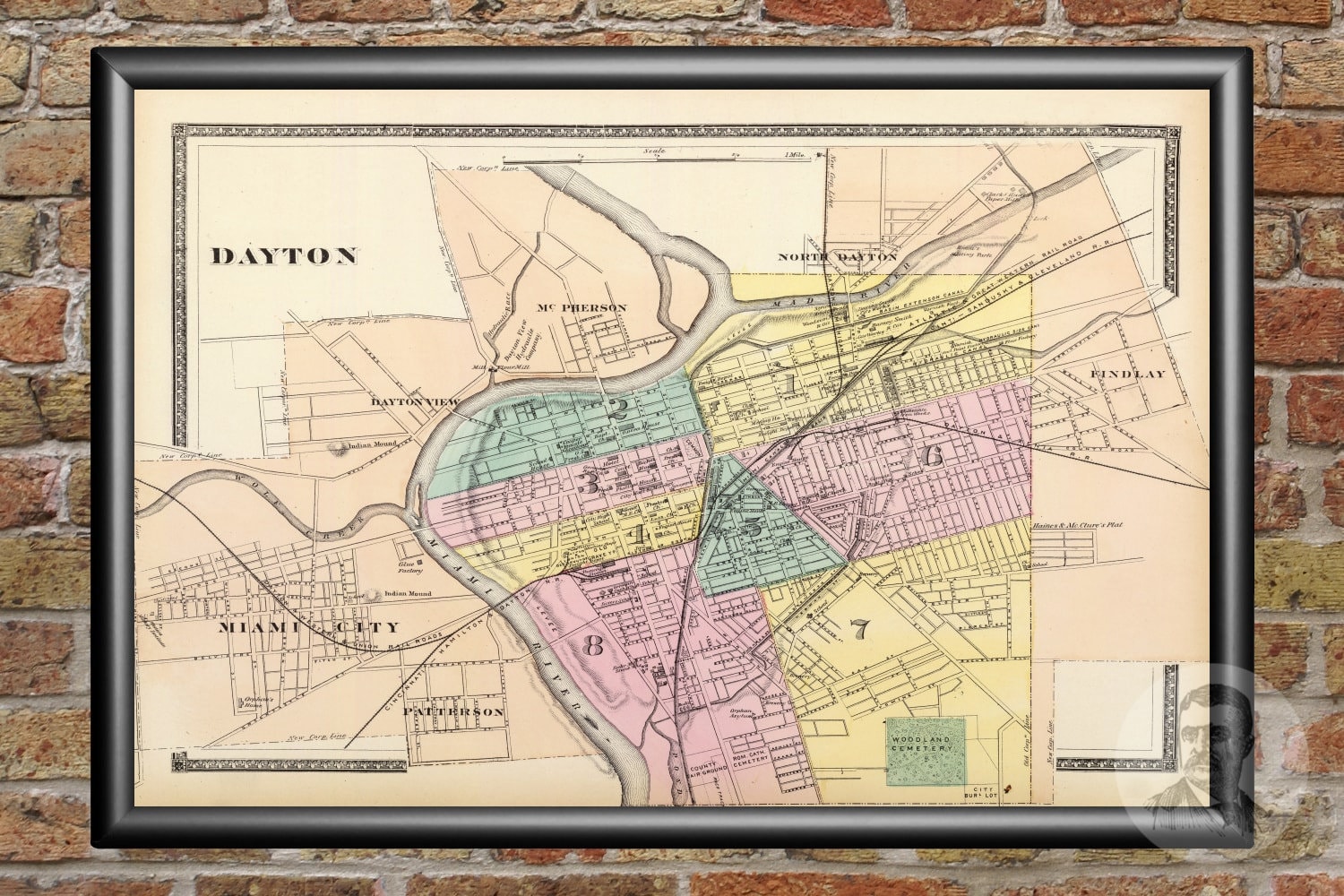 Vintage Dayton Map from 1872 Old Ohio Map Historic OH Wall Etsy