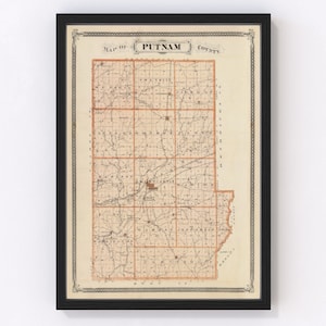 Putnam County Map 1876, Vintage Putnam County Map, Old Putnam County Indiana Art, Wall Art Gift for Putnam County History Lovers Retro Decor