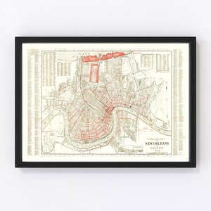 New Orleans Map 1925 - Old Map of New Orleans Louisiana Art Vintage Print Framed Canvas Portrait History Genealogy Farmhouse Décor