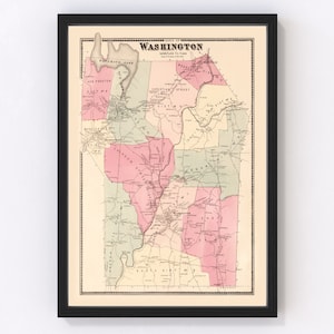 Washington Map 1867, Vintage Washington Map, Old Washington Connecticut Art, Wall Art Gift for Washington History Lovers Retro Decor