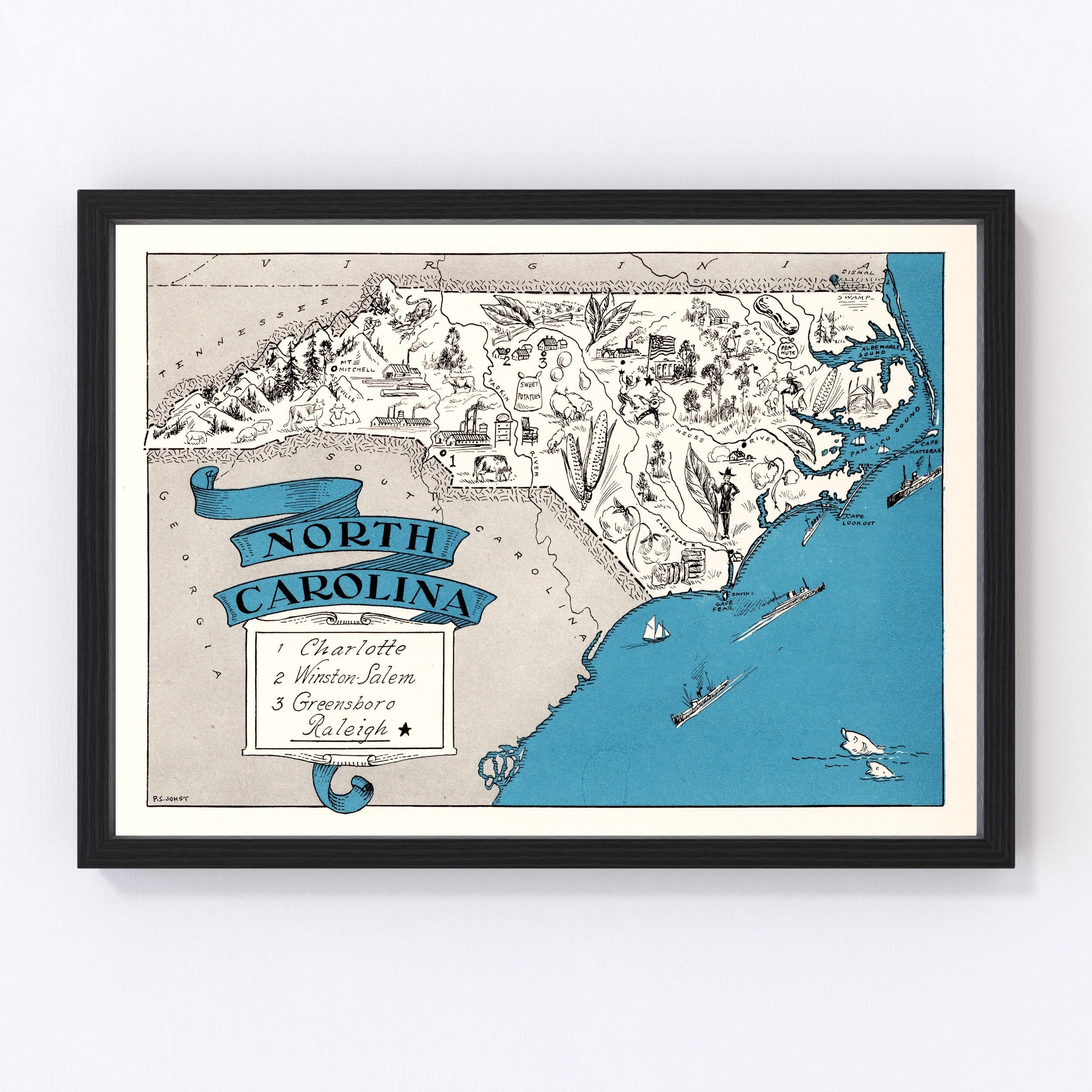North Carolina Map 1931 - Old Map of North Carolina Art Vintage Print ...
