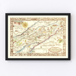 Appalachia Map 1950 - Old Map of Appalachia Art Vintage Print Framed Wall Art Canvas Portrait History Travel