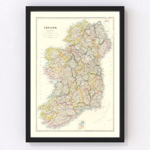 Ireland Map 1884, Vintage Ireland Map, Old Ireland Art, Wall Art Gift for Ireland History Lovers Retro Decor