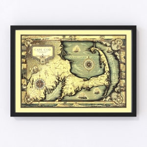 Cape Cod Map 1931 - Old Map of Cape Cod Massachusetts Art Vintage Print Framed Wall Art Canvas Portrait History Travel