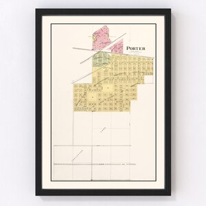 Porter Map 1895, Vintage Porter Map, Old Porter Indiana Art, Wall Art Gift for Porter History Lovers Retro Decor
