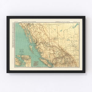 British Columbia Canada Map 1924, Vintage British Columbia Canada Map, Old British Columbia Canada Art, Wall Art Gift for British Columbia C