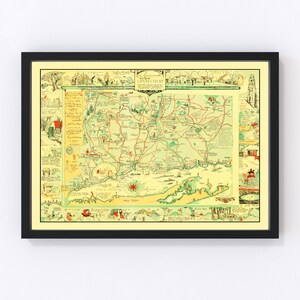 Connecticut Map 1926, Vintage Connecticut Map, Old Connecticut Art, Wall Art Gift for Connecticut History Lovers Retro Decor image 1