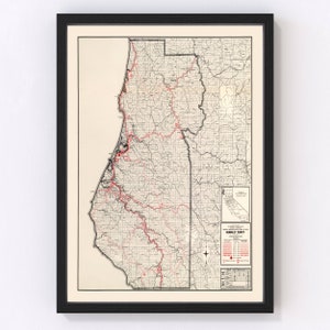 Humboldt County CA Map 1935 - Old Map of  California Art Vintage Print Framed Canvas Portrait History Genealogy Farmhouse Décor